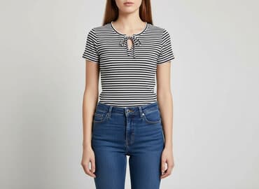 bluzki w prążki: T-shirt damski, rozmiar S — 5