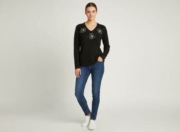 eleganckie bluzki czarne: Sweter damski, rozmiar S — 5