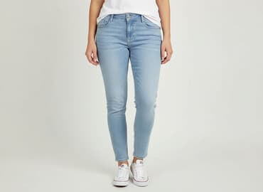 szerokie spodenki jeansowe damskie: Skinny, Jeansy damskie, rozmiar L — 7