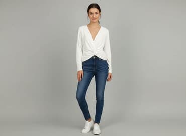 biała bluzka z dekoltem v: Amisu, Women's blouse, size XS — 1