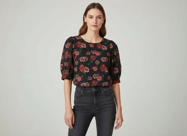 czarne bluzki z bufiastymi rękawami: Reserved, Women's blouse, size XS — 1