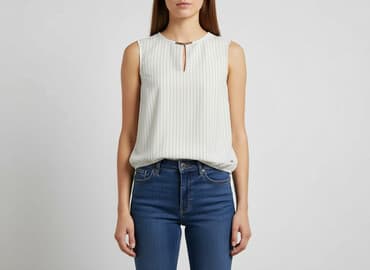 biała bluzka w czarne paski: Women's blouse, size M — 1