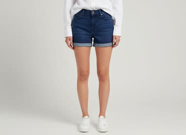 krótkie spodenki z wysokim stanem w paski: Stradivarius, Szorty damskie, rozmiar S — 1