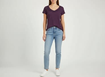 czarne t shirty damskie w serek: T-shirt damski, rozmiar M — 5