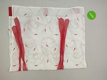 Home Decor: Firanka panelowa z woalu, biała z czerwonym haftem i wstęgami - — 2