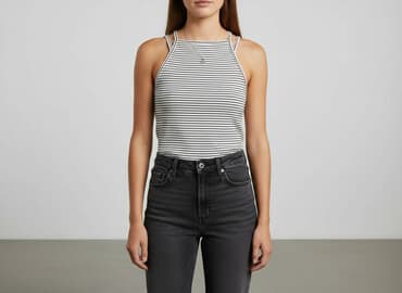 czarne prążkowane bluzki: New Look, Top damski, rozmiar L — 1