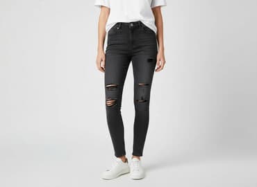 woskowane jeansy z wysokim stanem: H&M, Jeansy damskie, rozmiar M — 7