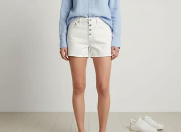 białe krótkie spodenki jeansowe: H&M, Szorty damskie, rozmiar S — 7