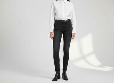 dżinsy z wysokim stanem czarne: SZACHOWNICA, Jeansy damskie, rozmiar S — 1