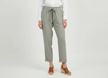 beżowe buty na koturnie ccc: Spodnie materiałowe damskie, S — 7