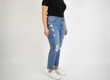 dżinsy z dziurami z wysokim stanem: Jeansy damskie, rozmiar XL — 1