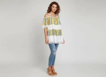 bluzka żółta w czarne paski: Tunika damska, L — 7