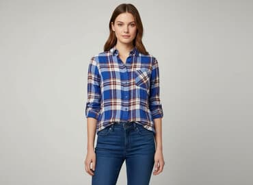 koszula w bialo niebieska krate damska: Peacocks, Women`s shirt, size M — 1