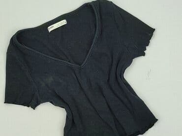 czarne prążkowane bluzki: PULL&BEAR, Top damski, rozmiar M — 2