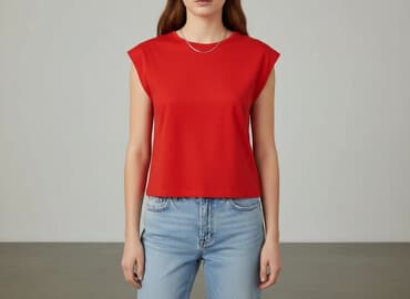 czerwona bluzki z dekoltem v: Bershka, Top damski, rozmiar S — 1