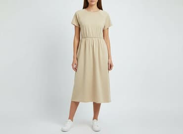 sukienki beżowe midi: Boohoo, Sukienka damska, rozmiar M — 8