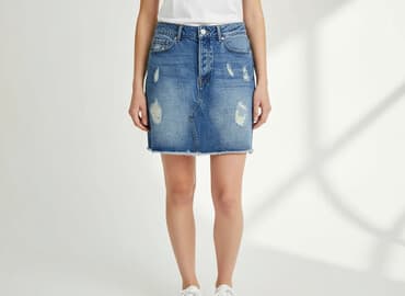 spódniczka dżinsowe z wysokim stanem: Bik Bok, Spódnica damska, rozmiar S — 7