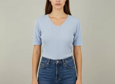 koszulka w niebieskie paski: T-shirt damski, rozmiar S — 5