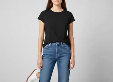 czarne t shirty damskie w serek: T-shirt damski, rozmiar S — 6