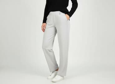 szare szerokie jeansy: Spodnie materiałowe damskie, rozmiar L — 5