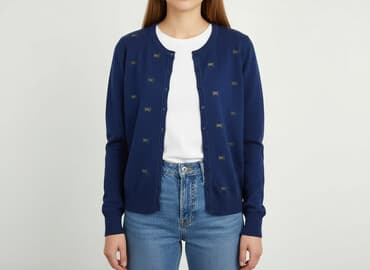 sweter w paski z serduszkiem: Kardigan damski, S — 6