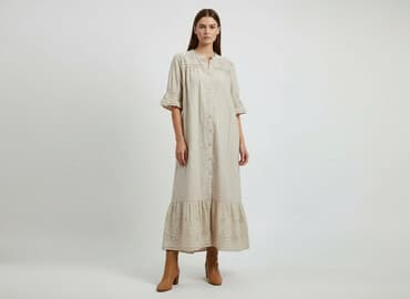 sukienki beżowe midi: Levete Room, Sukienka damska, rozmiar M — 6