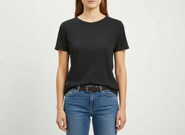 czarne t shirty w serek damskie: F&F, T-shirt damski, rozmiar L — 6