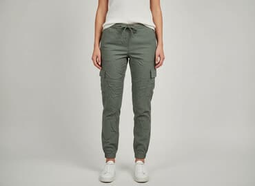 damskie joggery khaki: Spodnie materiałowe damskie, rozmiar S — 6