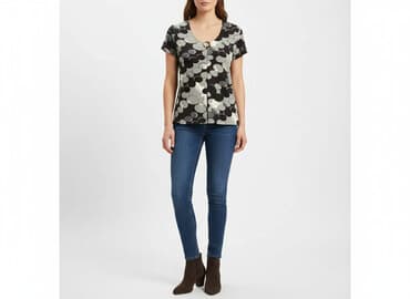 czarne t shirty damskie w serek: T-shirt damski, rozmiar M — 6