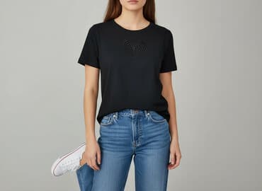 czarne t shirty damskie w serek: T-shirt damski, rozmiar L — 6