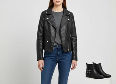 Sinsay, Women`s leather jacket, size 2XS