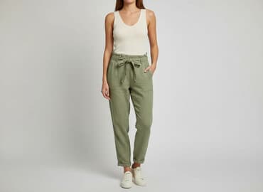 oliwkowe buty: Spodnie materiałowe damskie, rozmiar S — 7