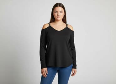 czarne t shirty w serek damskie: Bluzka damska, rozmiar XL — 6