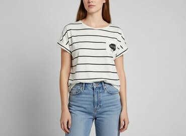 bluzki w paski damskie wyprzedaż: SZACHOWNICA, T-shirt damski, rozmiar S — 1