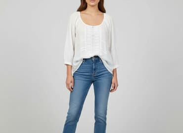 biała bluzka z krótkim rękawem zara: Zara, Bluzka damska, rozmiar L — 1