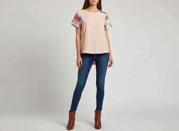 bluzki pudrowy róż krótki rękaw: Bluzka damska, rozmiar M — 1