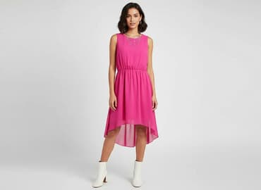 różowa satynowa sukienki: Sukienka damska, rozmiar S — 6