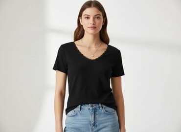 czarne t shirty damskie w serek: Sinsay, T-shirt damski, rozmiar M — 8