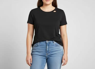 czarne t shirty w serek damskie: H&M, T-shirt damski, rozmiar XL — 7