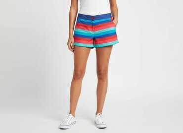 krótkie spodenki z wysokim stanem w paski: Szorty damskie, rozmiar M — 1