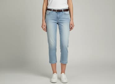 jeansy z asymetrycznym zapieciem: Spodnie 3/4 damskie, rozmiar S — 6