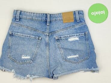 krótkie jeansowe spodenki z wysokim stanem podarte: Denim, Szorty damskie, rozmiar S — 3