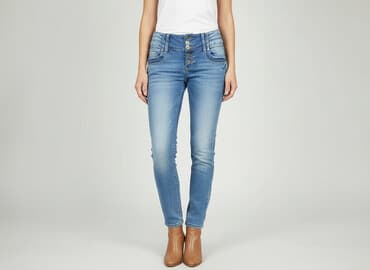 dżinsy z dziurami z wysokim stanem: Jeansy damskie, rozmiar S — 1