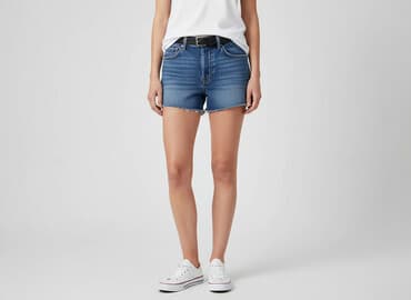 krótkie jeansowe spodenki z wysokim stanem: Denim, Szorty damskie, rozmiar S — 8