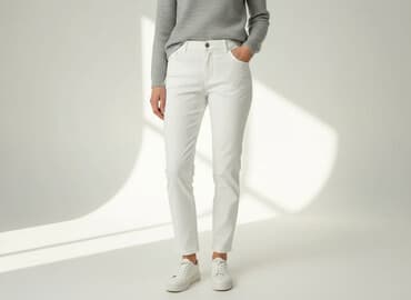 biale szerokie jeansy: Moon Chang, Spodnie materiałowe damskie, rozmiar M — 7