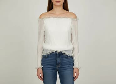 bluzki z bufiastymi rękawami białe: Women's blouse, size S — 1