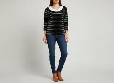 biała bluzka w czarne paski: Women's blouse, size S — 1