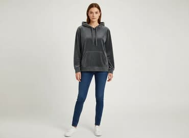 bluzka z krotkim rekawem z kapturem: Velour, Bluza z kapturem damska, rozmiar S — 1