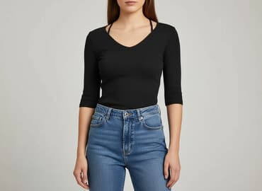 czarne t shirty w serek: Sinsay, T-shirt damski, rozmiar S — 7