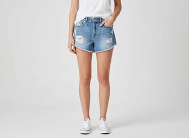 krótkie spodenki z wysokim stanem poszarpane: Boohoo, Szorty damskie, rozmiar S — 6